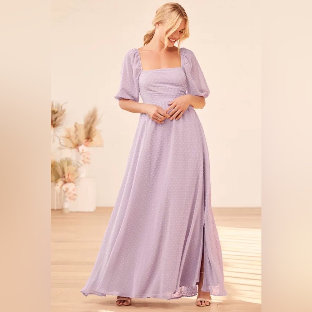 *Altered* Lulu’s Romance is Here Lavender Swiss Dot Tie-Back Maxi Dress, XS